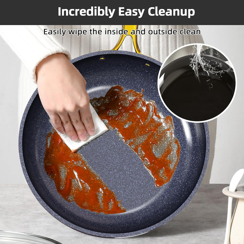 Nuwave Lux LE 13-Pc Cookware Set with Elegant Gold Handle, Diamond Infused Ceramic Non-Stick, PFAS Free, Premium Metal Lids, Ergonomic Stay-Cool Handles, Induction Ready & Compatible w/All Cooktops