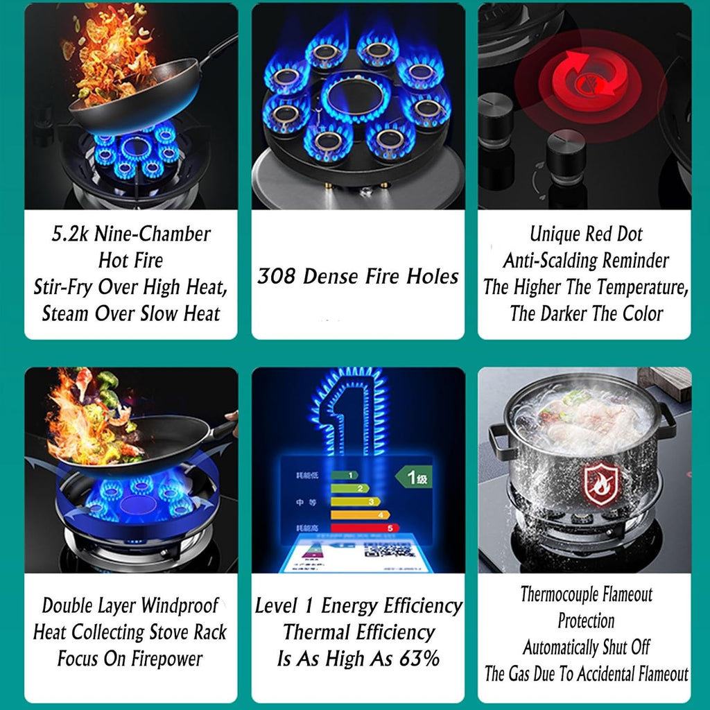 Propane Stove,tempered Glass Gas Cooktop,2 Burners Portable Propane Stove,Maximum 17060BTU Great for Family Restaurants and Food Trucks (Color : NG)