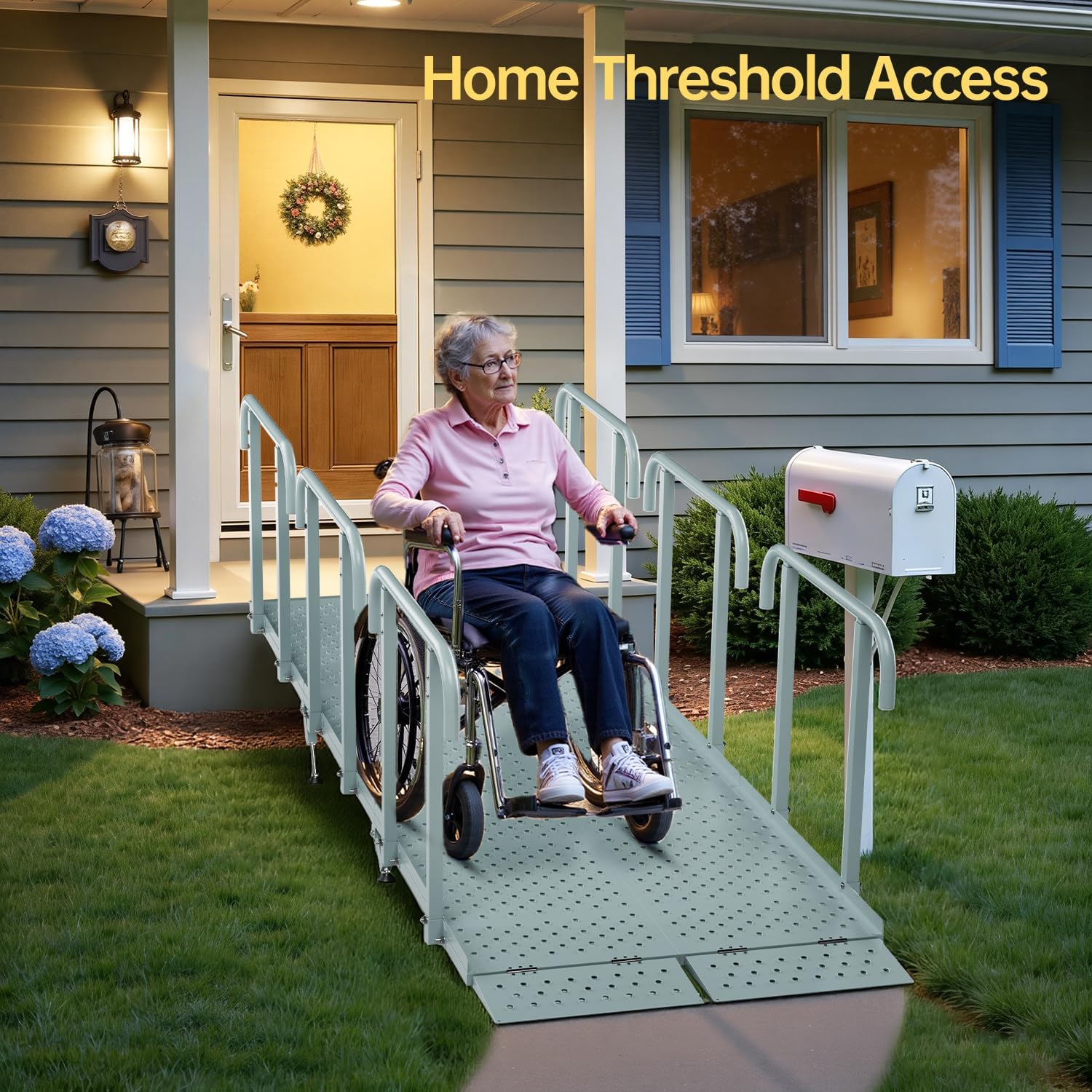 10'L x 36' W Portable Wheelchair Ramp with Handrails, Non-Slip Heavy Duty Handicap Ramp 850lbs Load Capacity, Wheelchair Ramp for Home Steps, Stairs, Doorway