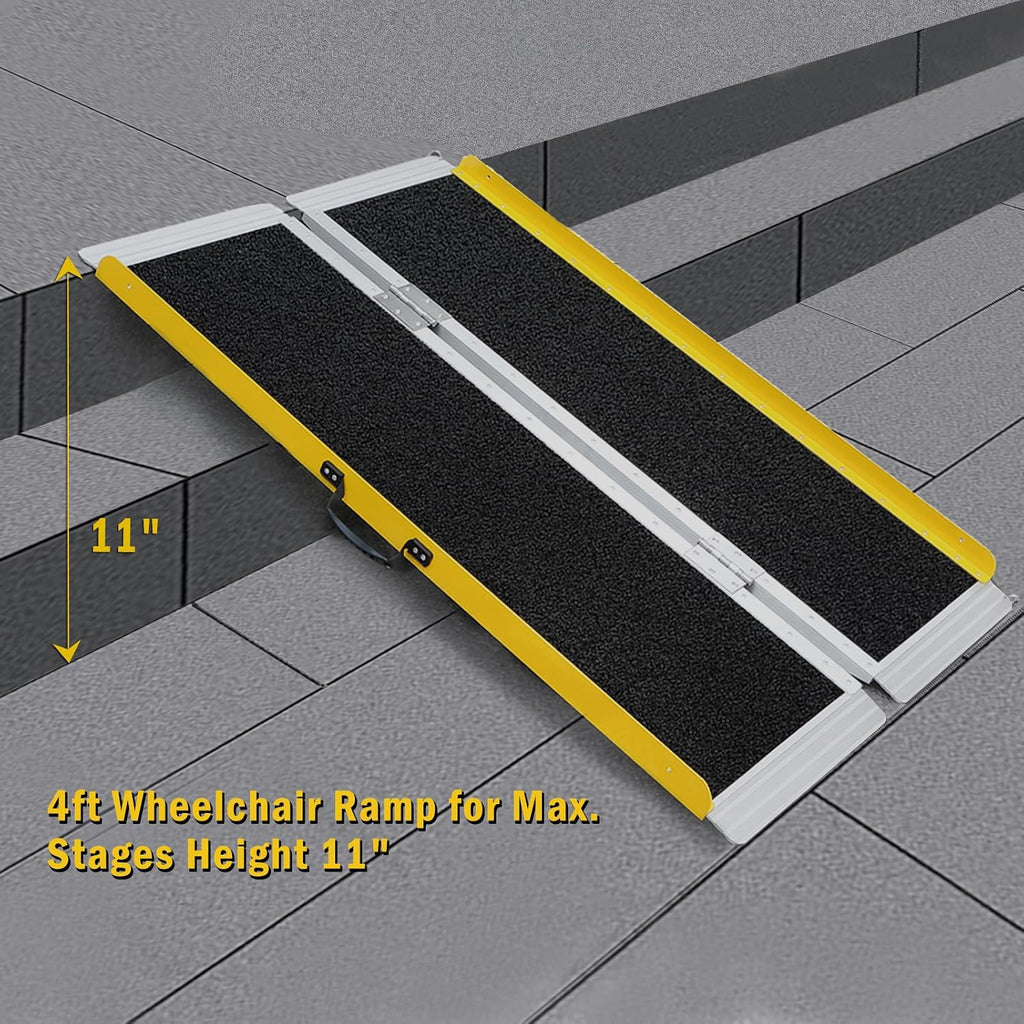 Portable Wheelchair Ramp 4FT, Rolling Base with Wheels for Effortless Transport, Foldable Handicap Ramps with Non-Slip Surface, 800 LBS Capacity, Wheelchair Ramps for Steps, Stairs, Doorways, Curbs
