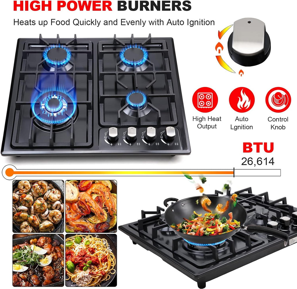 FORIMO Gas Cooktop 22Inch，Built in Gas Cooktop 4 Burners Stainless Steel Stove with NG/LPG Conversion Kit Thermocouple Protection and Easy to Clean