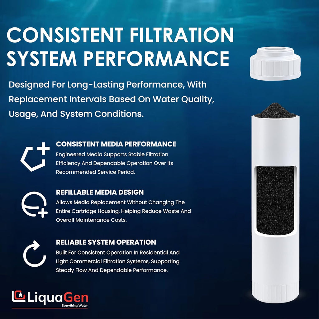LiquaGen Bone Char Water Filter Replacement Cartridge – Helps Reduce Fluoride – Universal Refillable Filter for Whole House & Drinking Water – 2.5x10, 2.5x20, 4.5x10, 4.5x20 (4, 2.5' x 10')