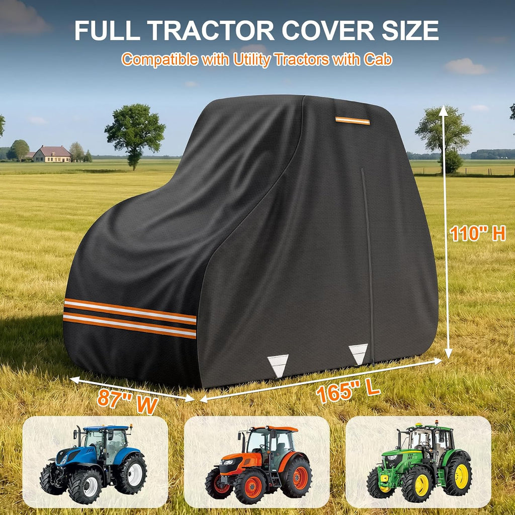 420D Waterproof Tractor Cover, Heavy-Duty All-Weather Protection Tractors Cover for Front Loaders & Backhoes, Compatible with John Deere, Kubota, Mahindra, MF,165' x 87' x 110'