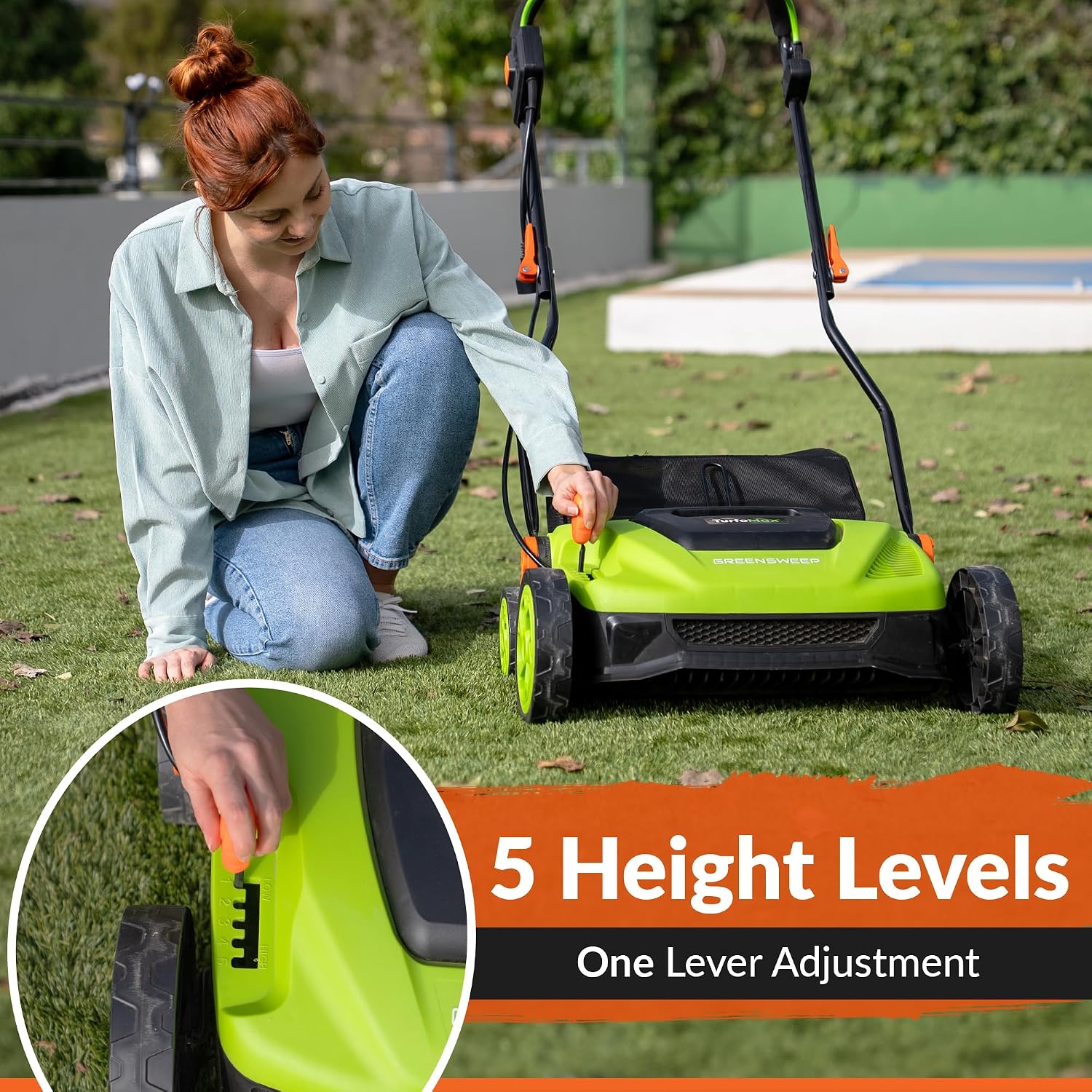 GreenSweep TurfoMax | Artificial Grass Electric Turf Sweeper, 5 Adjustable Height Settings, Foldable Handle, Collection Bag Included, Restores Flattened Turf & Removes Debris