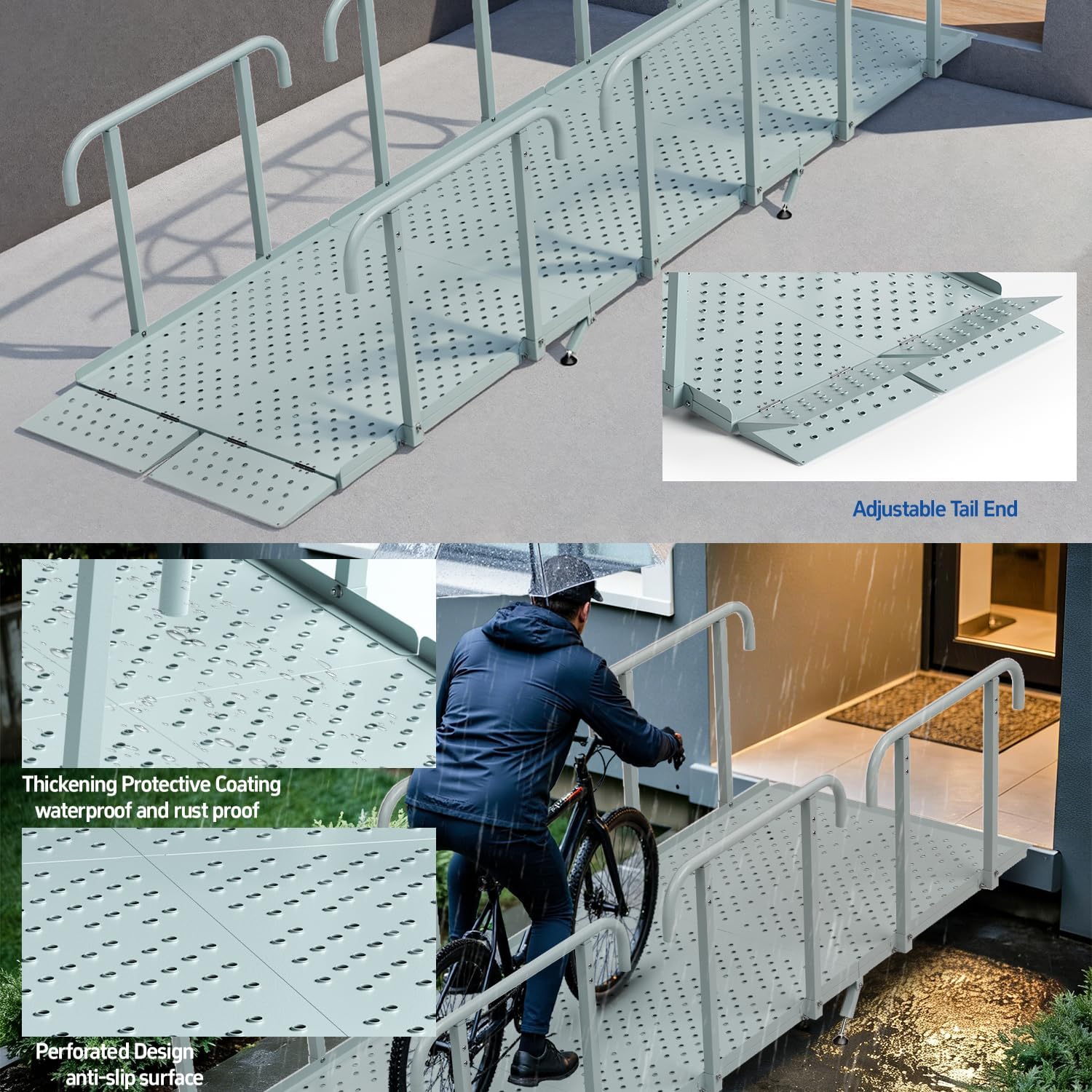 10'L x 36' W Portable Wheelchair Ramp with Handrails, Non-Slip Heavy Duty Handicap Ramp 850lbs Load Capacity, Wheelchair Ramp for Home Steps, Stairs, Doorway