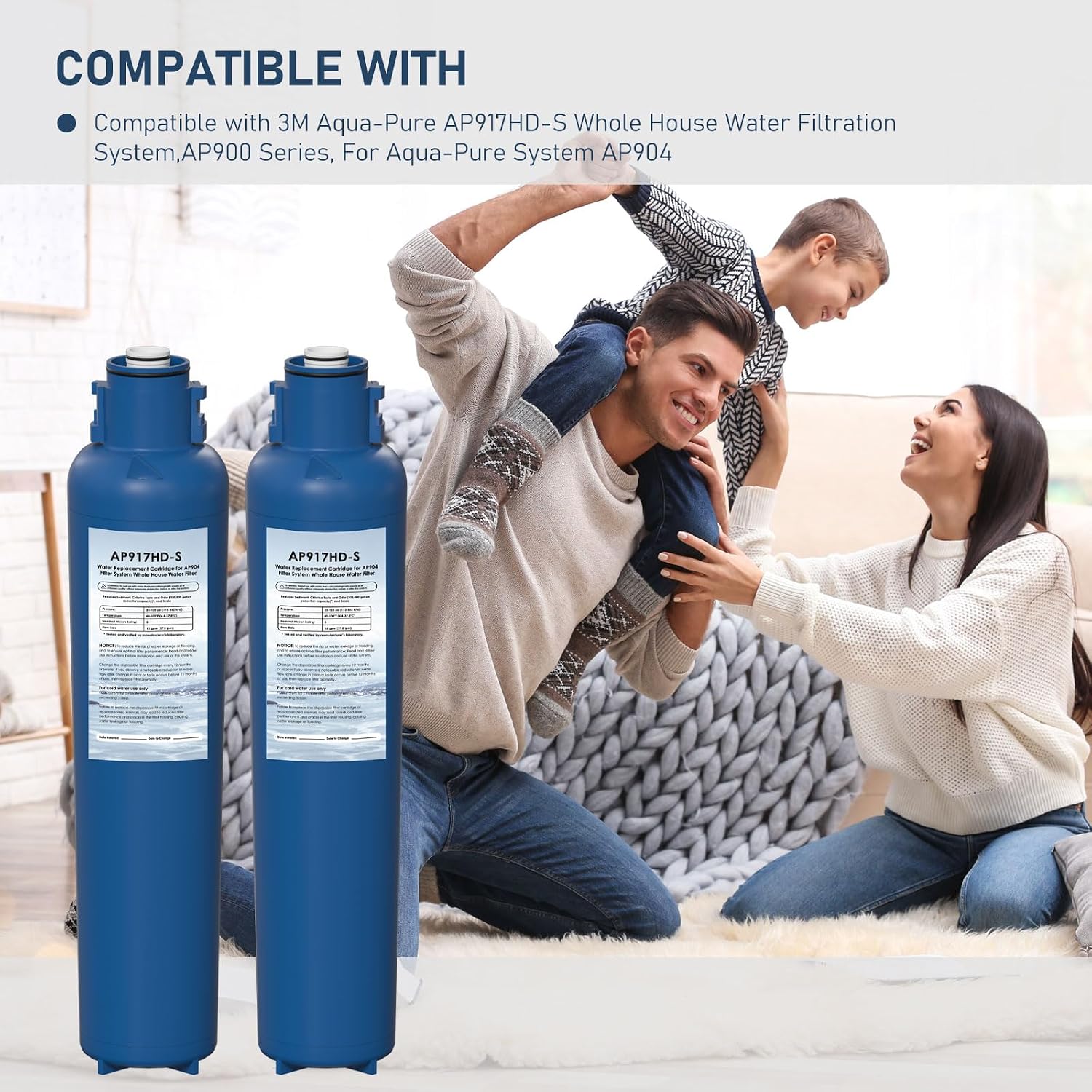 AP917HD-S AP904 Water Filter Replacement, Whole House Sanitary Quick Change Water Filter Cartridge Compatible with 3M Aqua-Pure AP917HD-S and AP904 System, Reduces Sediment, Odor, and Scale, Pack of 2