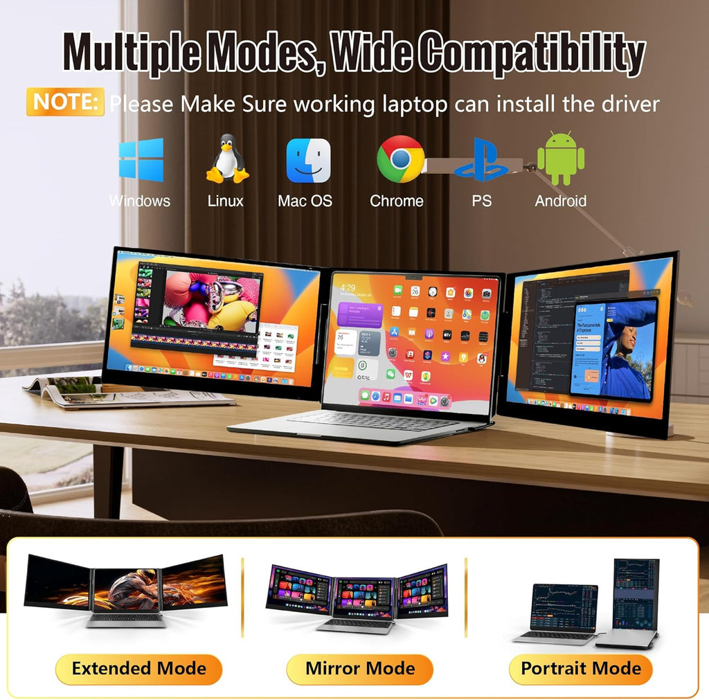 2026 New One Cable Connection Laptop Screen Extender Monitor Portable, Ultra Thin 15.6' 1080P FHD Triple Screen,Fit for 13-17' Laptop, Plug & Play Compatiable with Win/Mac/Chrome/Android