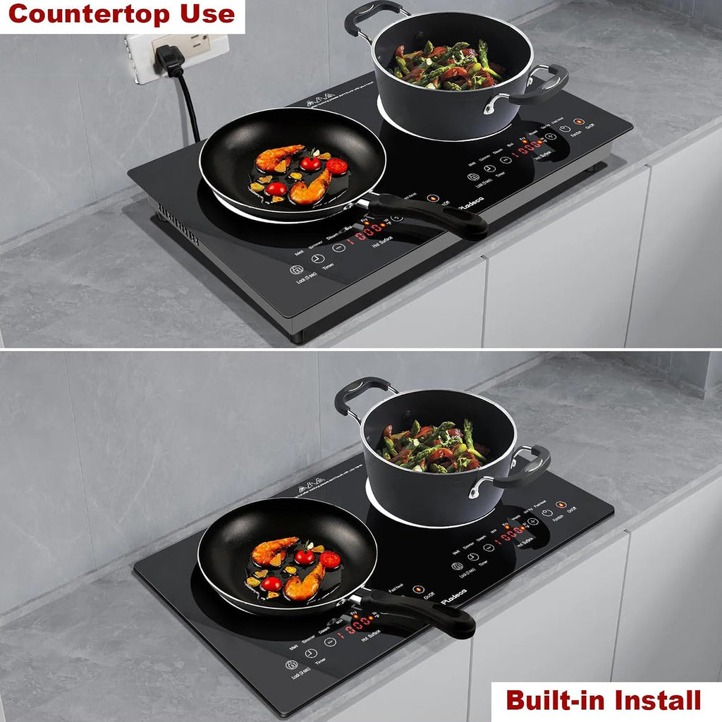 2 Burners Electric Cooktop, 24 Inch Stove top Touch Control, 110v~120v Built-in Elecric Stove Top with Outlet Plug, Child Safety Lock, Timer