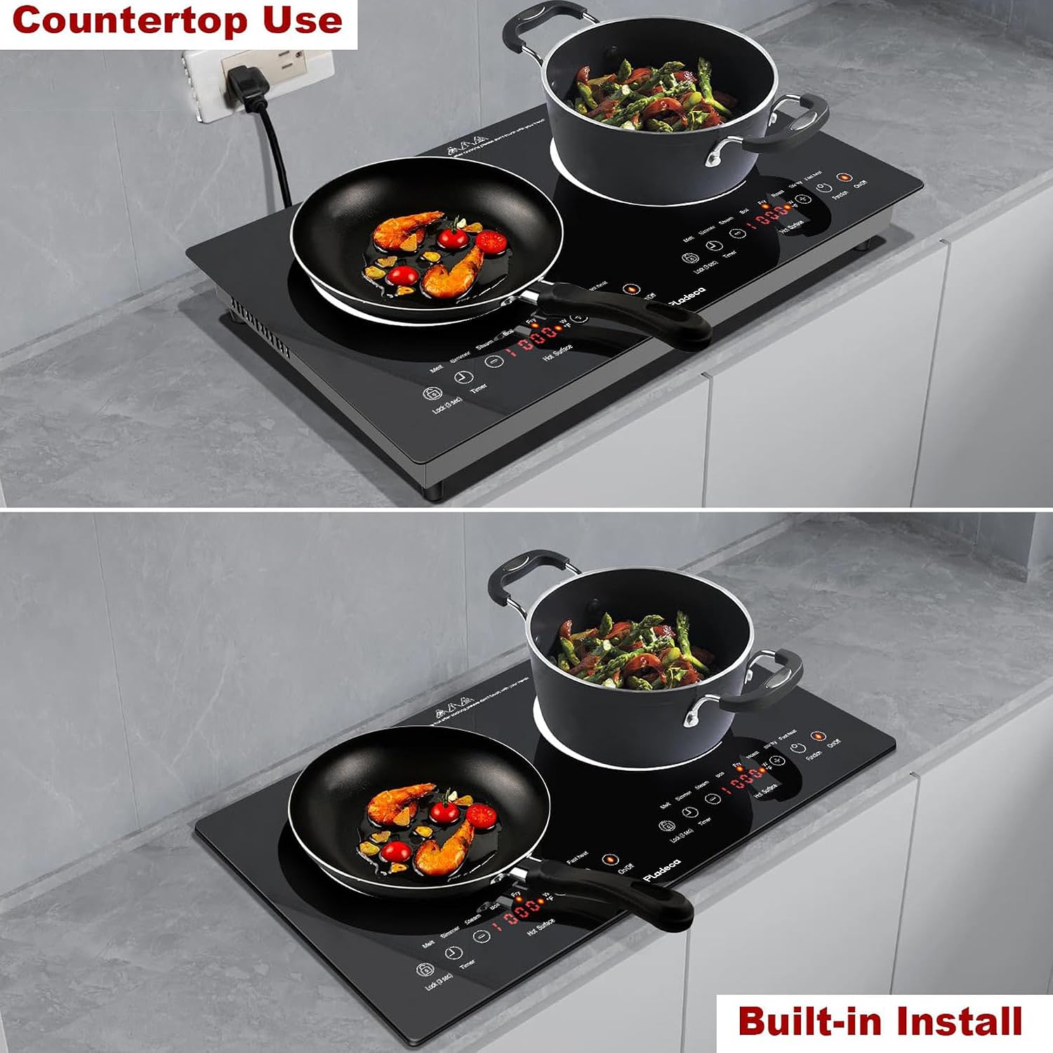 2 Burners Electric Cooktop, 24 Inch Stove top Touch Control, 110v~120v Built-in Elecric Stove Top with Outlet Plug, Child Safety Lock, Timer