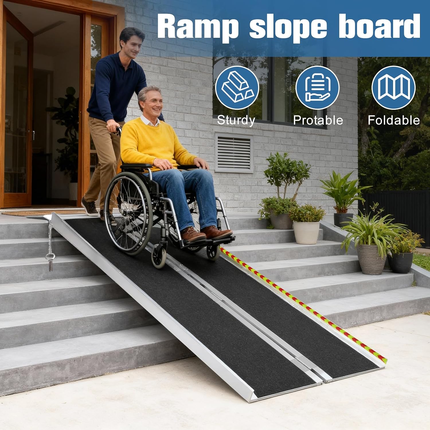 Generic Portable Wheelchair Ramp Aluminum Folding Handicap Ramp Door Threshold Wheelchair Ramp for Home Steps Stairs Entry Threshold Doorways