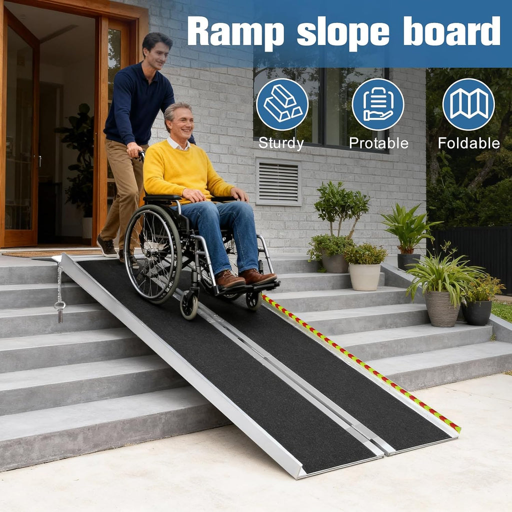 Portable Wheelchair Ramp Aluminum Folding Handicap Ramp Door Threshold Wheelchair Ramp for Home Steps Stairs Entry Threshold Doorways