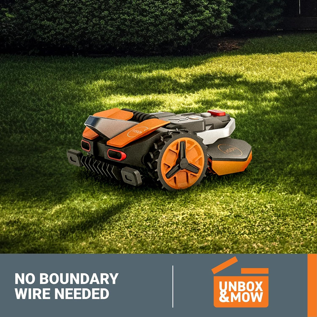 WORX Landroid Vision Robotic Lawn Mower, Wire Free Robot Mower with Active Obstacle Avoidance, WiFi & Bluetooth Connection, APP Control, 3/4 Acre, WR230