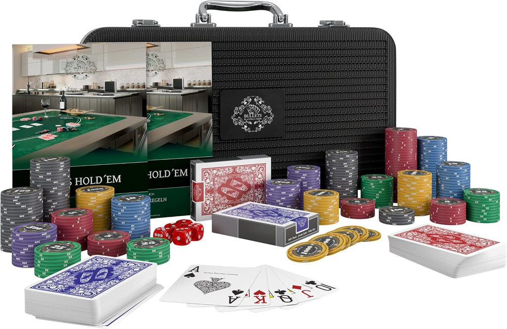 Bullets Playing Cards | Professional Poker Set Silvio | 300 Ceramic Poker Chips (10 g) with Premium Carrying Case – Casino Poker Set for Texas Hold'em
