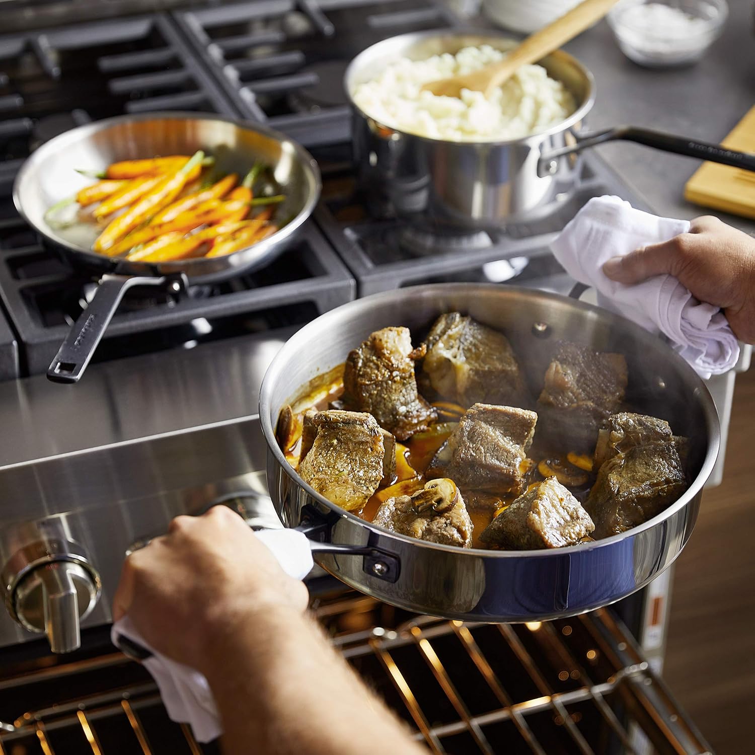 KitchenAid 5-Ply Clad Polished Stainless Steel Cookware Pots and Pans Set, Cookware Set (10 Piece)