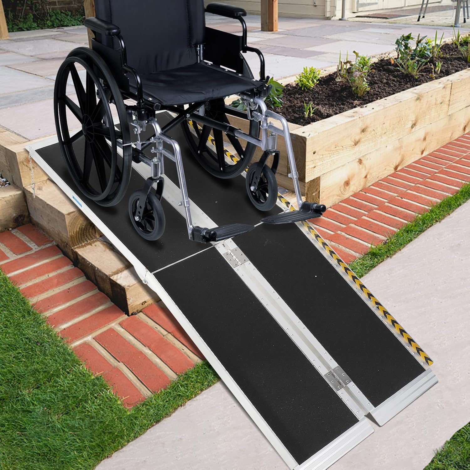 Portable Wheelchair Ramp 7FT, Non-Slip Aluminum Folding Handicap Ramp, Door Threshold Wheelchair Ramps Aluminum Ramp with Non-Skid Surface & Reflective Strips