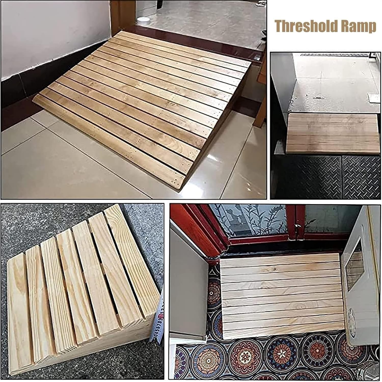 Ramps Threshold Ramp, 5/6/7/8/10 Inch Rise Wheelchair Ramps for Doorways Front Door Garage, Wood Home Threshold Ramps for Walkers Motorcycle Disabled Chair, Non-Skid Surface