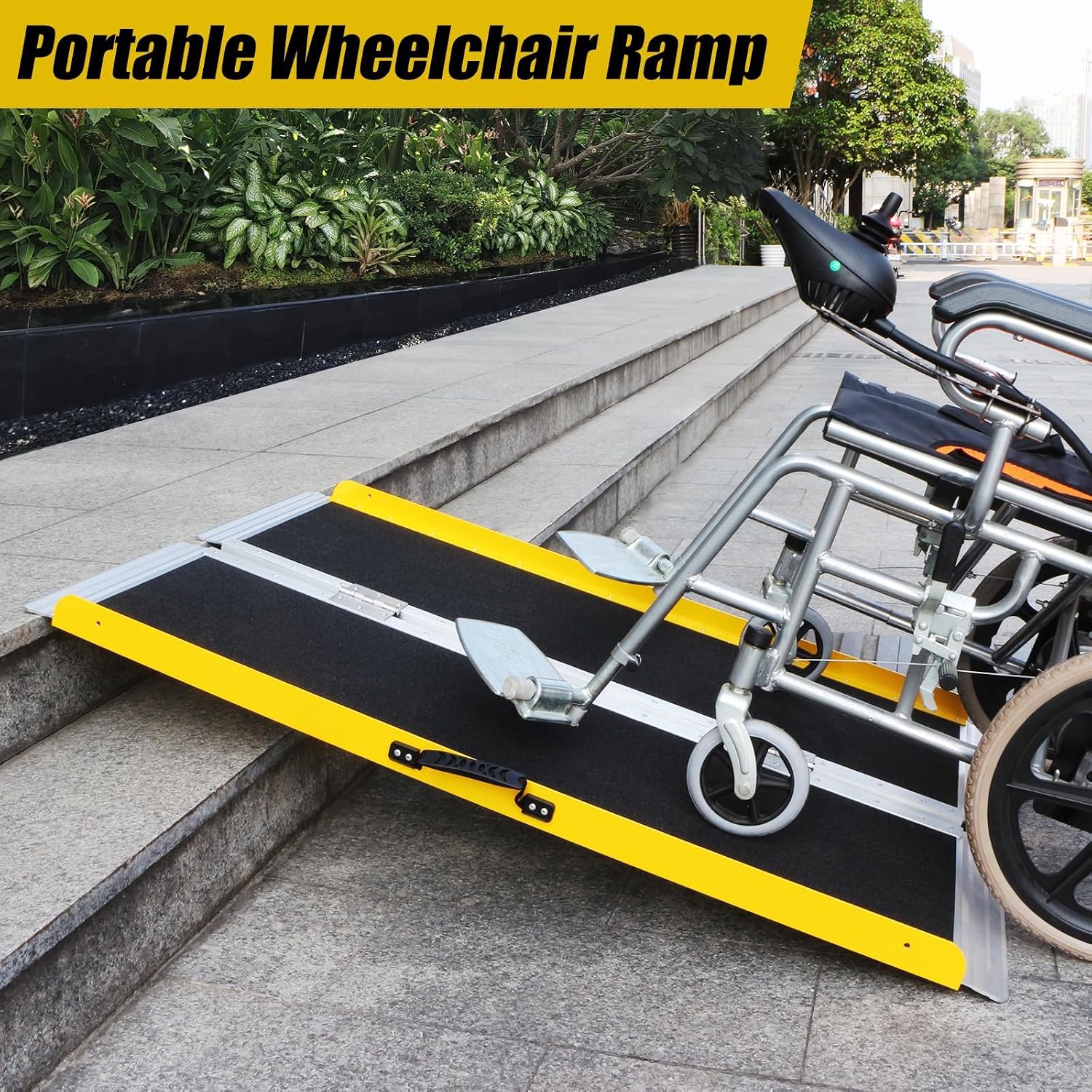 Portable Wheelchair Ramp 4FT, Foldable Ramps for Wheelchairs, Aluminum Handicap Ramp with Non-Slip Surface, Wheelchair Ramps for Home Steps, Stairs, Doorways, Curbs, 800LBS Capacity, FSA HSA Eligible