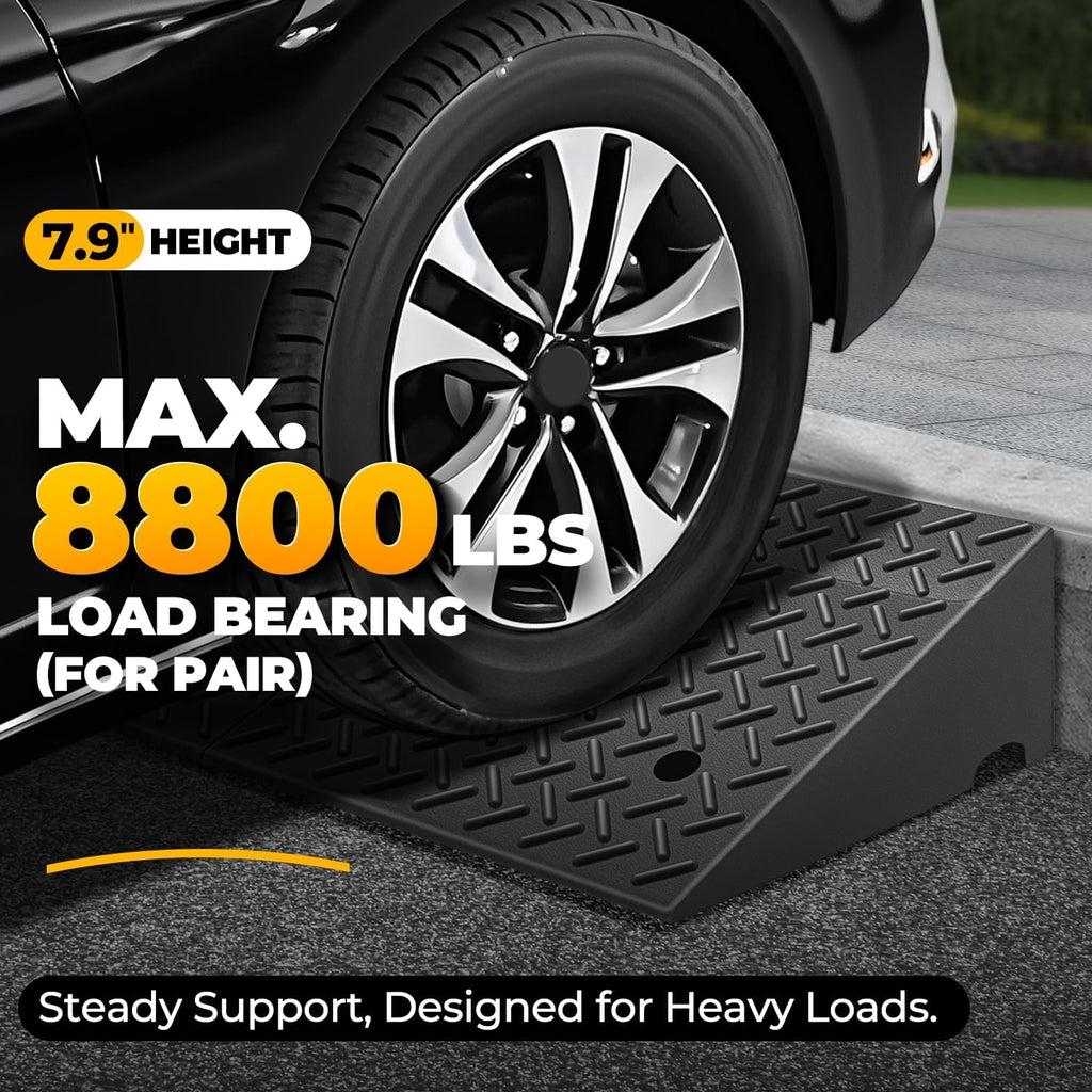 Auto Dynasty Rubber Curb Ramps, 7.9' Lift Height Curbside Driveway Ramp, 4410 LBS/2T Capacity Sidewalk Curb Ramp for Cars Trucks Bikes Motorcycles Wheelchairs, 2 Pack
