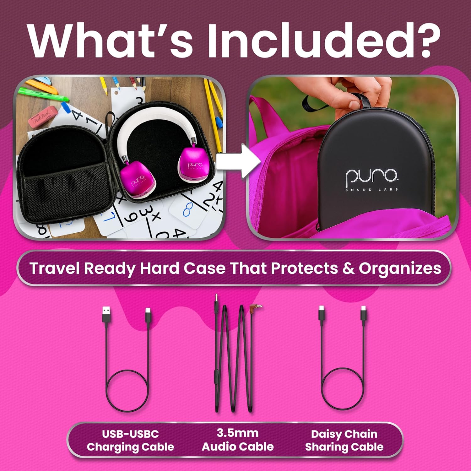 Puro Sound Labs Noise Cancelling Headphones for Kids - 85 dB Volume Limit, Built in Mic, 35-Hour Battery, Lightweight On Ear Design & Comfy Fit, Bluetooth Headphones for Kids – PuroQuiet Plus, Pink