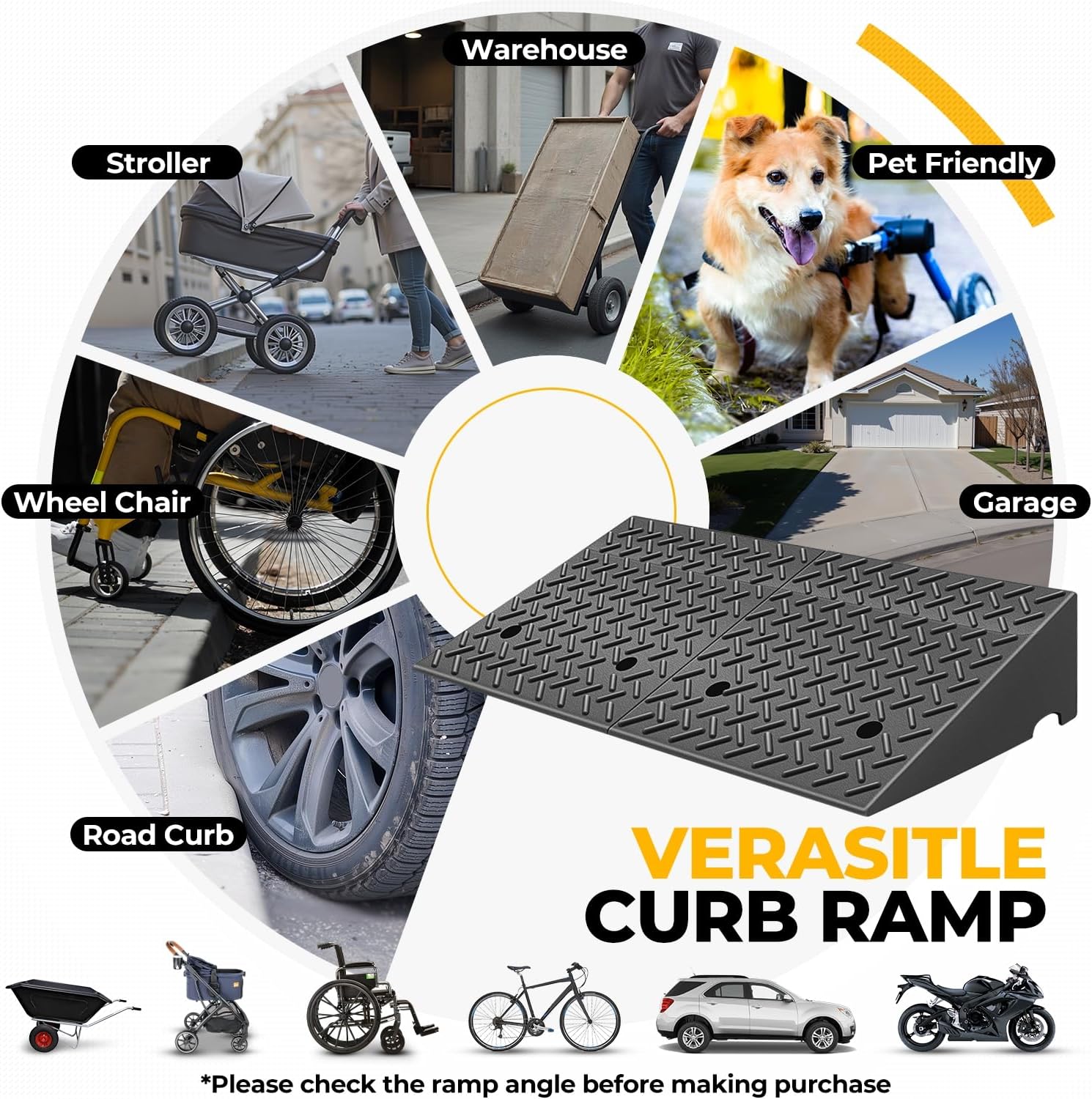 Auto Dynasty Rubber Curb Ramps, 7.9' Lift Height Curbside Driveway Ramp, 4410 LBS/2T Capacity Sidewalk Curb Ramp for Cars Trucks Bikes Motorcycles Wheelchairs, 2 Pack