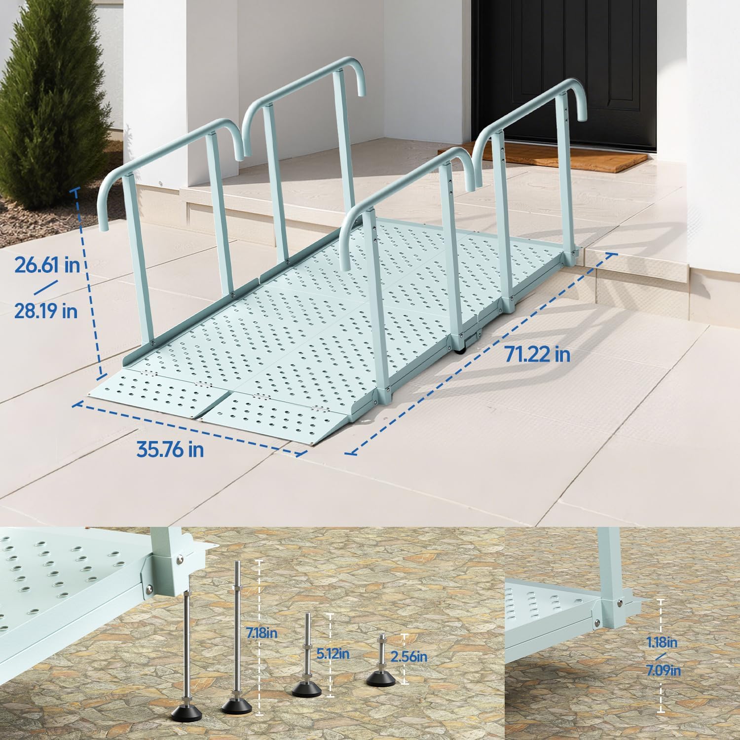6'L x 36' W Portable Wheelchair Ramp with Handrails, Non-Slip Heavy Duty Handicap Ramp 850lbs Load Capacity, Wheelchair Ramp for Home Steps, Stairs, Doorway