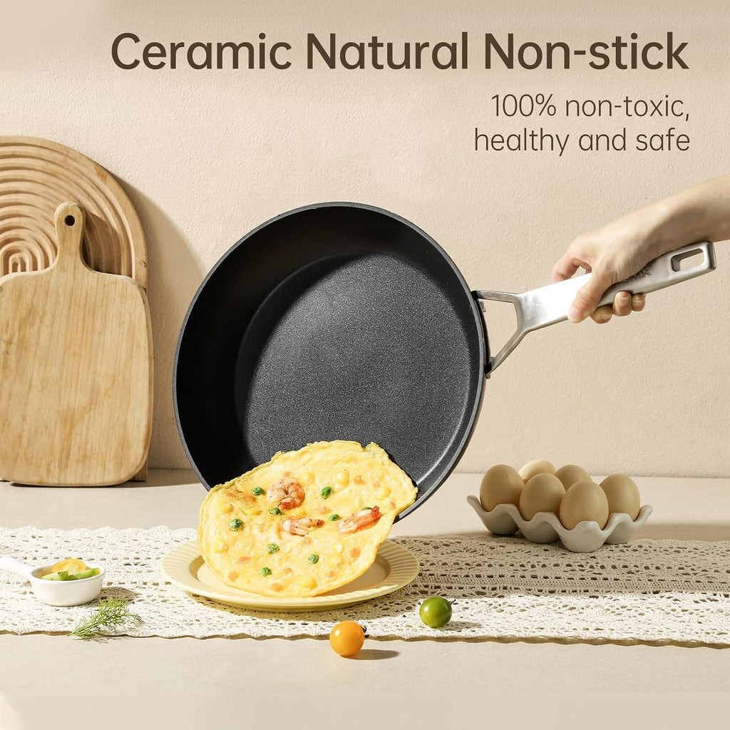 MsMk 10-Piece Pots and Pans Set non stick, Cookware Sets for building a starter kitchen or refreshing, Even Heating, Easy Clean-Up, Comfortable Handling, Induction Compatibility