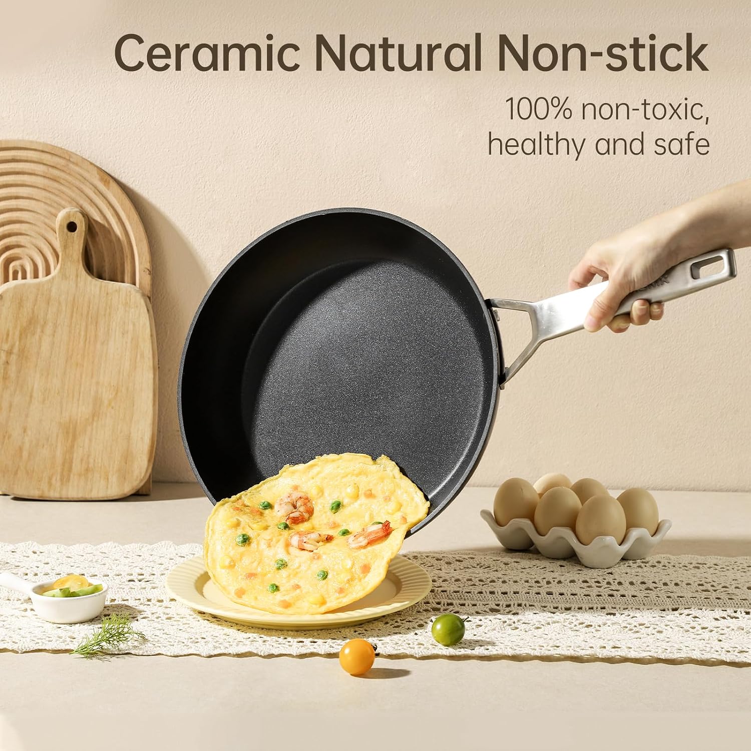 MsMk 10-Piece Pots and Pans Set non stick, Cookware Sets for building a starter kitchen or refreshing, Even Heating, Easy Clean-Up, Comfortable Handling, Induction Compatibility