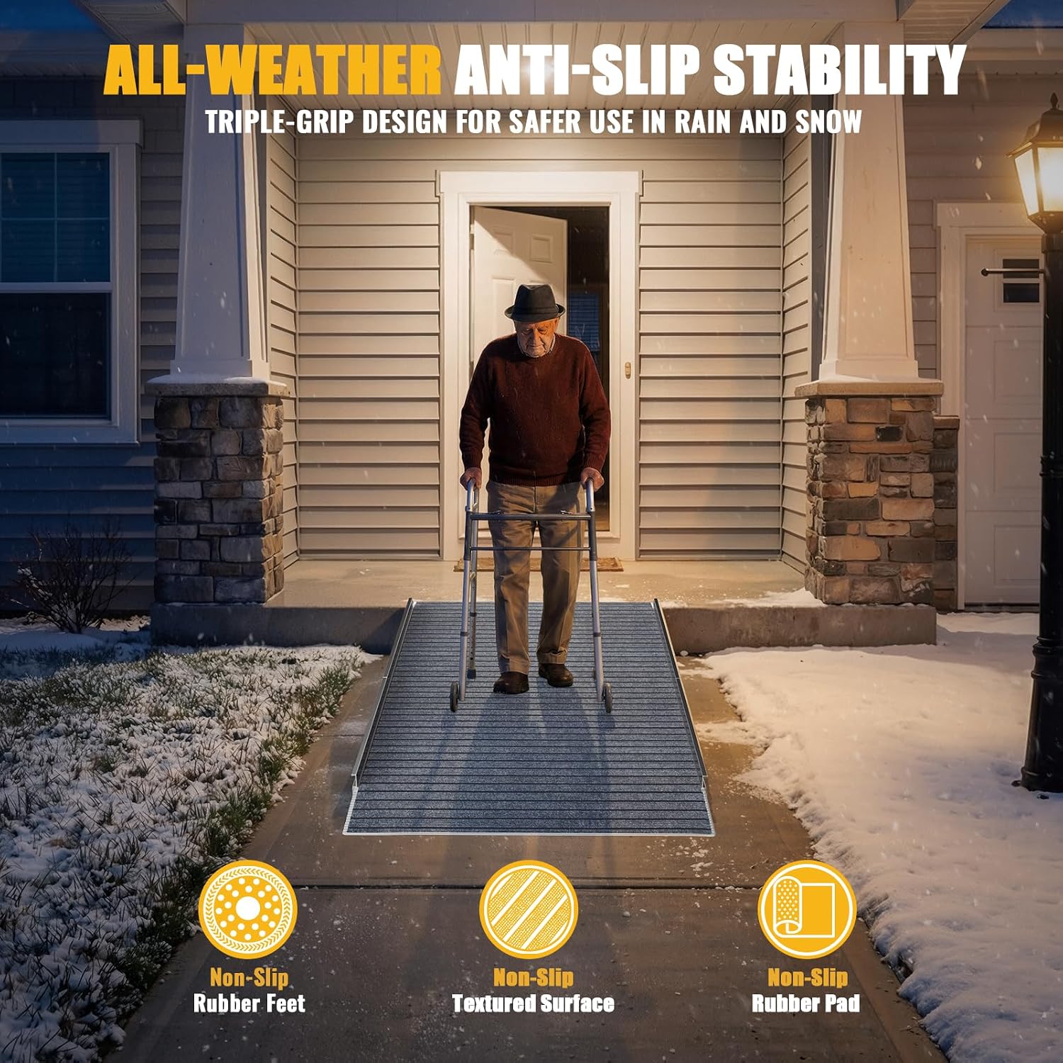 Aluminum Wheelchair Ramp for Doorways and Home Steps, 60' x 36', Adjustable for 3.3' to 9.2' Rise, 1000 lb Capacity, Non-Slip Surface, Foldable Design, for Single-Step Curb Entryways