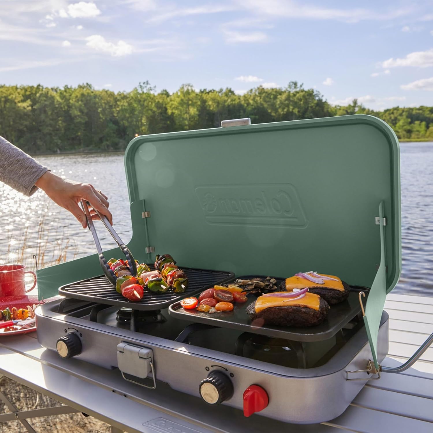 Coleman Cascade 3-in-1 Outdoor Camp Stove, Portable Cooktop with Included Cast-Iron Grill & Griddle Accessories, 24,000 BTUs of Power for Camping, Tailgating, Grilling