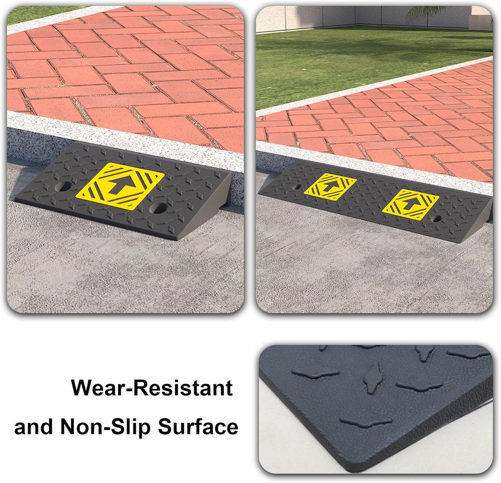 Heavy Duty 6614lb/3000kg Curb Ramp, Non-Slip Surface, Threshold Ramp with Yellow Arrow, Suitable for Car, Motorcycle, Bike, Wheelchair(80 * 50 * 23cm/31 * 20 * 9in)