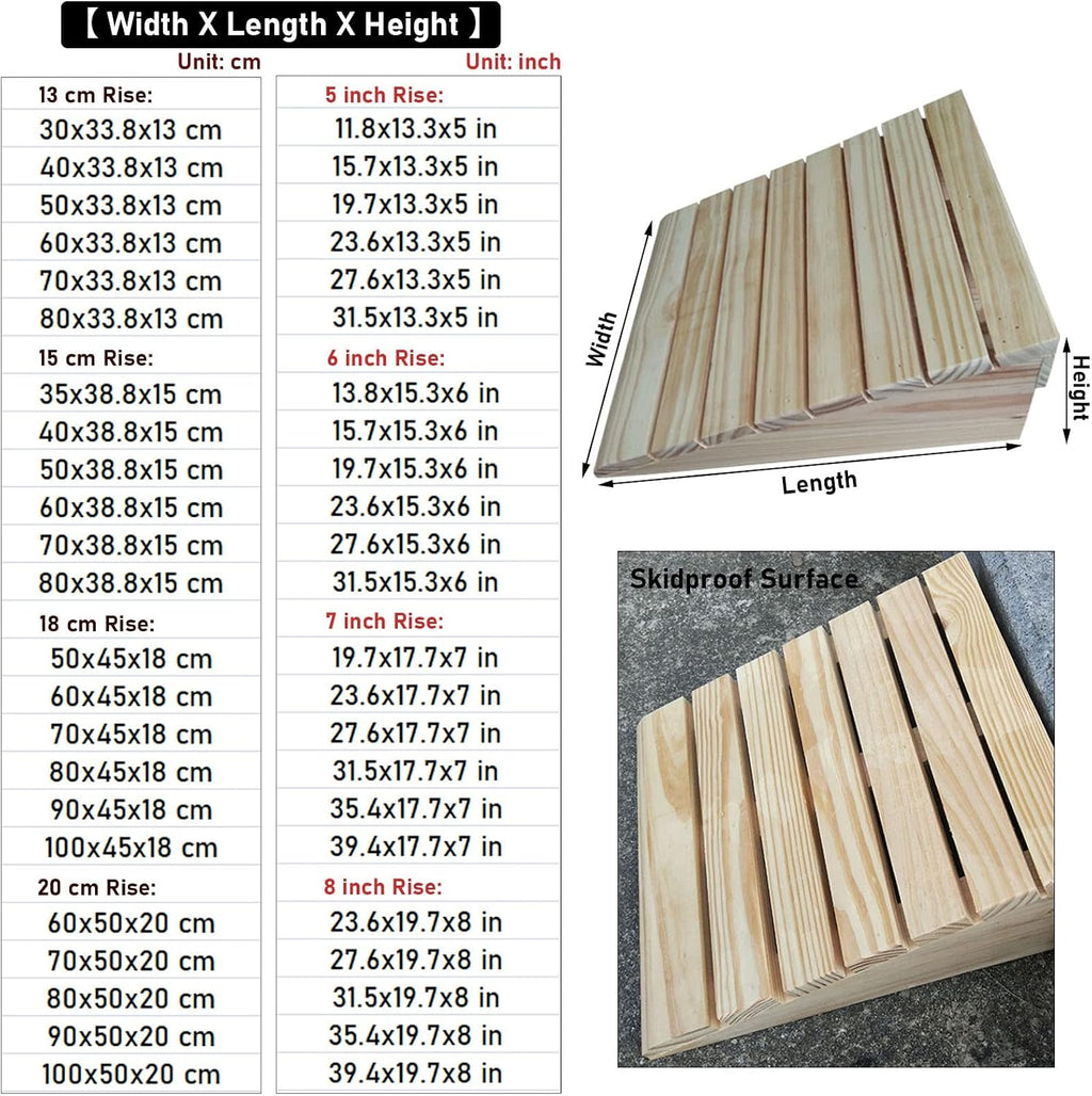 Wheelchair Ramp Portable Front Door Entry Threshold Transition Ramps Wooden, Driveway Sidewalk Curbside Ramps for Scooter Bike Motorcycle Wheelchair, 5'/6'/7'/8' Rise(Size:40x33.8x13cm/15.7x13.3x5in)