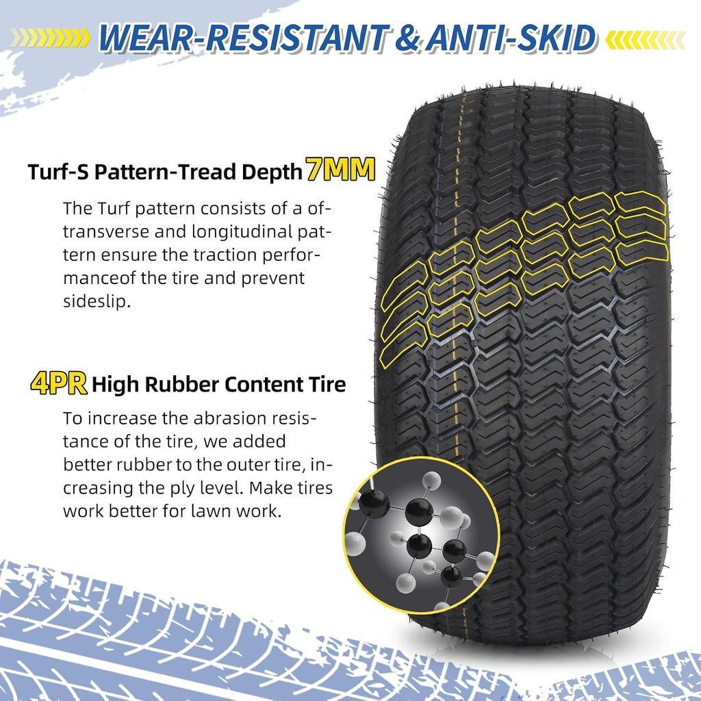 GICOOL 20x10.00-8 Lawn Mower Tire and Wheel, 3/4' Borehole, and 3/16' Keyway, 3.5' Offset Hub, 4 Ply Tubeless Tire, Replacement 20x10-8nhs Riding Lawn Mower and Tractor Rear Tire and Wheel Assemblies