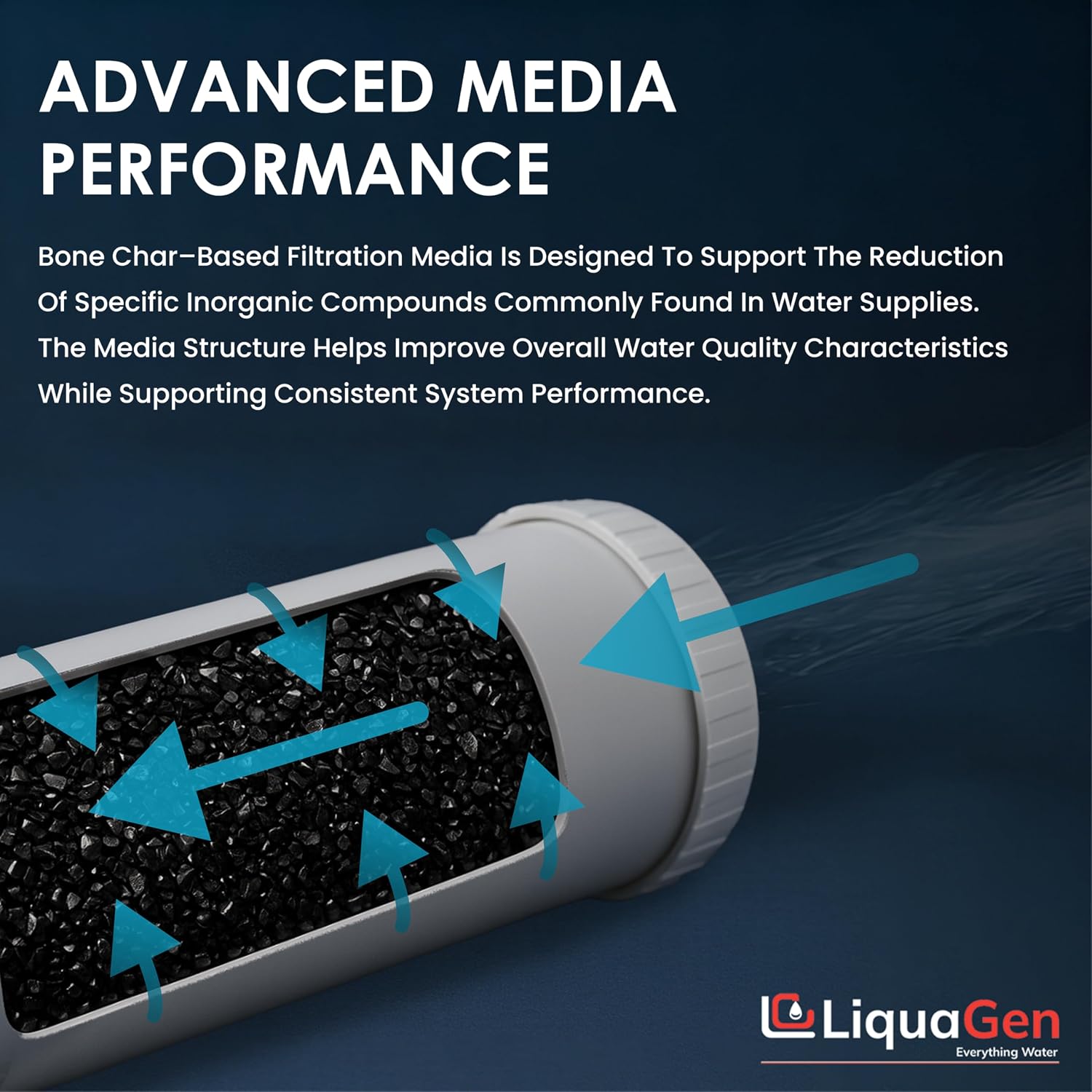 LiquaGen Bone Char Water Filter Replacement Cartridge – Helps Reduce Fluoride – Universal Refillable Filter for Whole House & Drinking Water – 2.5x10, 2.5x20, 4.5x10, 4.5x20 (4, 2.5' x 20')