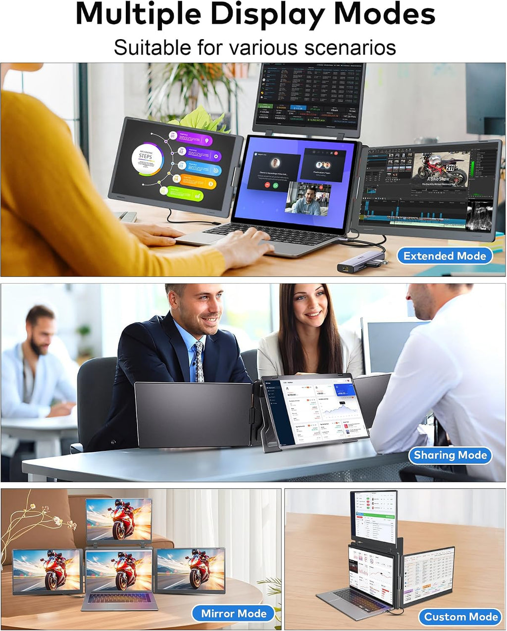 15.3' Laptop Screen Extender, FHD 1200P IPS Portable Monitor for Laptop, Triple Screen Quad Monitor for 13-17.3' Laptops, Compatible with Win and Mac OS(M1/M2/M3/M4/M5)-S980 Pro