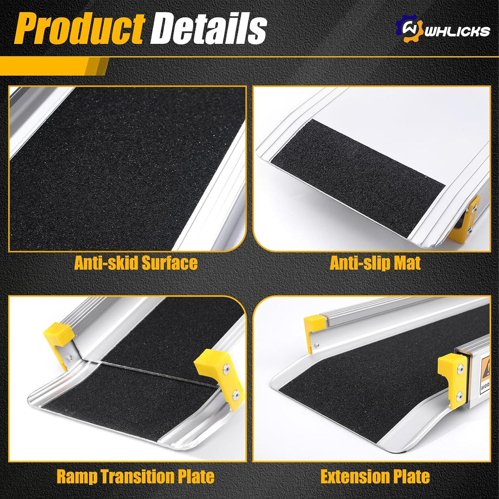 Wheelchair Ramp, Adjustable 3.5-6FT Portable Telescopic Ramps for Home Steps, Threshold, Stairs, Handicap, Doorways,600LBS Capacity with Storage Bag Aluminum Non-Skid(6FT)