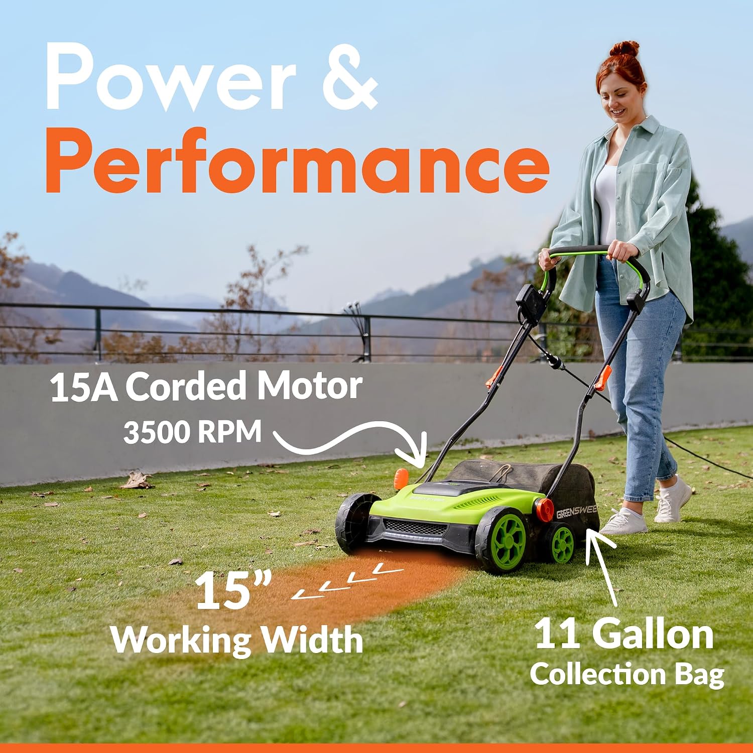 GreenSweep TurfoMax | Artificial Grass Electric Turf Sweeper, 5 Adjustable Height Settings, Foldable Handle, Collection Bag Included, Restores Flattened Turf & Removes Debris