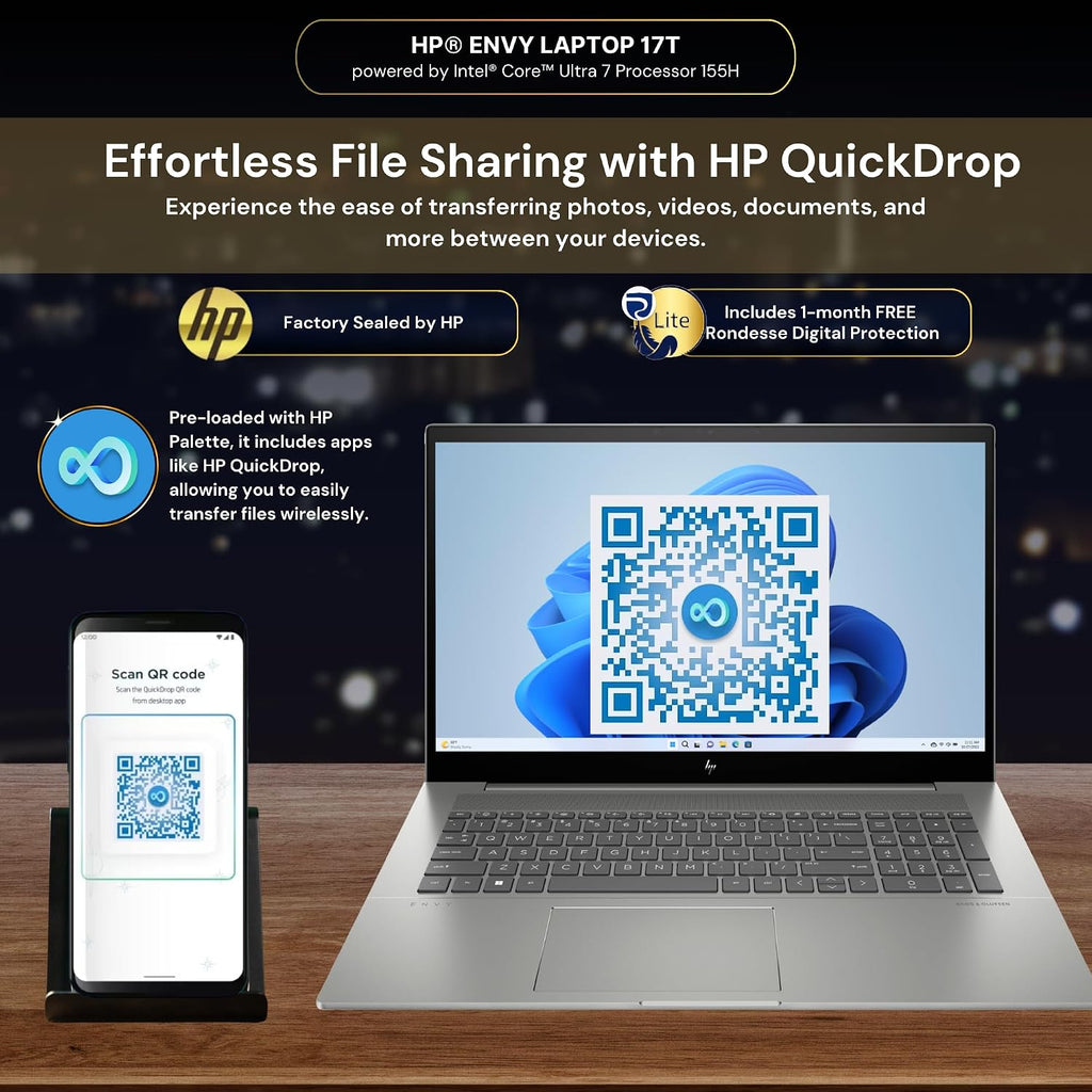 HP Envy 17T Laptop, Intel® Core™ Ultra 7 155H (up to 4.8 GHz), Intel Arc Graphics 32GB RAM,1TB SSD, 17.3' FHD Touch, Win 11 PRO, WiFi 6,Free Rondesse Lite-Real Time Scam and Legal Protection