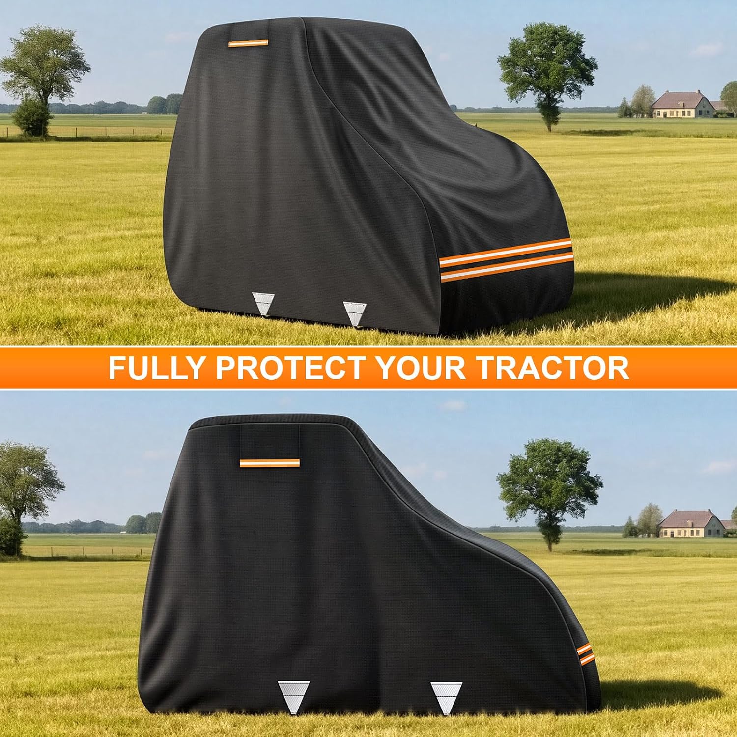 420D Waterproof Tractor Cover, Heavy-Duty All-Weather Protection Tractors Cover for Front Loaders & Backhoes, Compatible with John Deere, Kubota, Mahindra, MF,165' x 87' x 110'