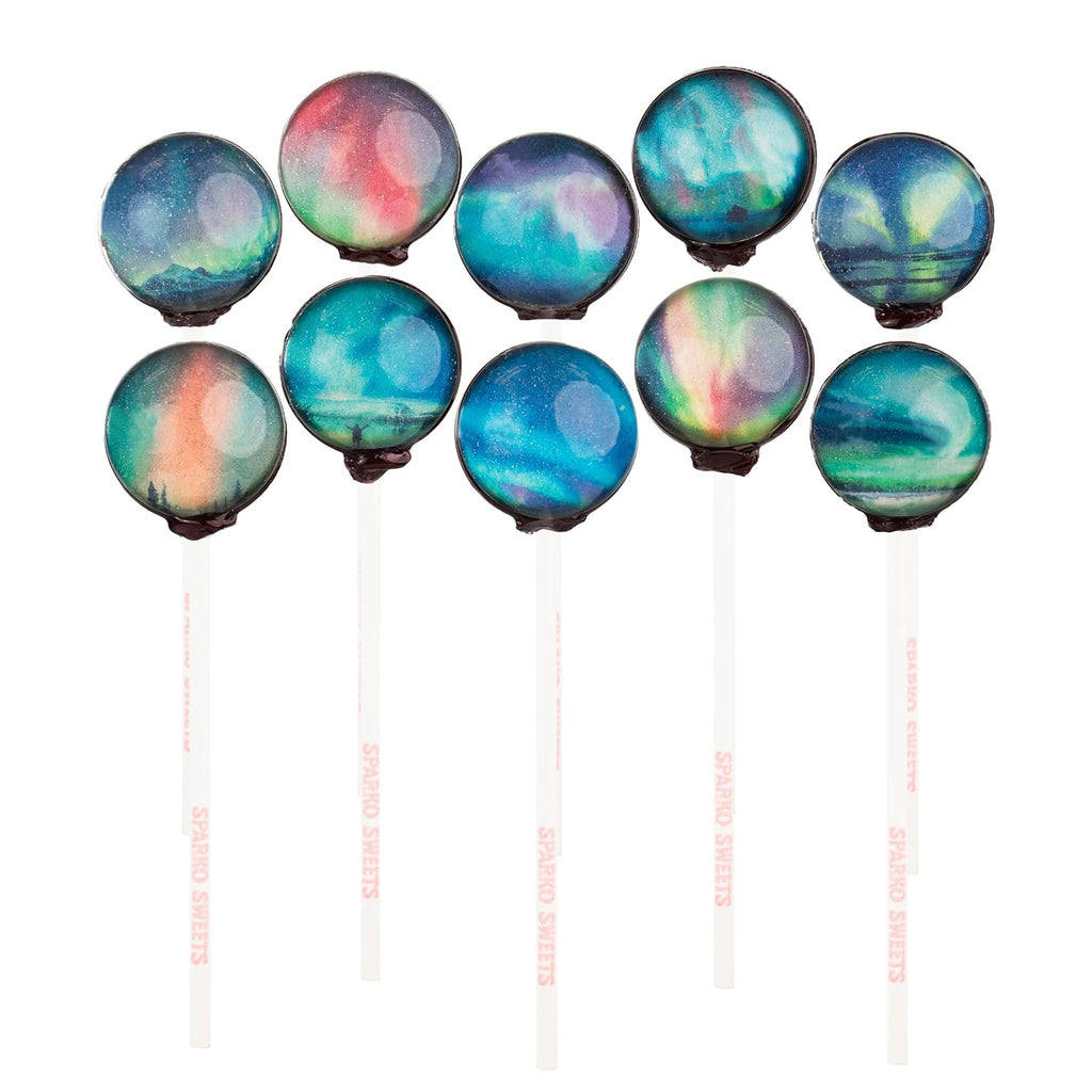 Sparko Sweets 100 Pieces Galaxy Lollipops Aurora Designs Bulk Individually Wrapped Event and Party Candy Favors, Handcrafted in USA, 7 Pound