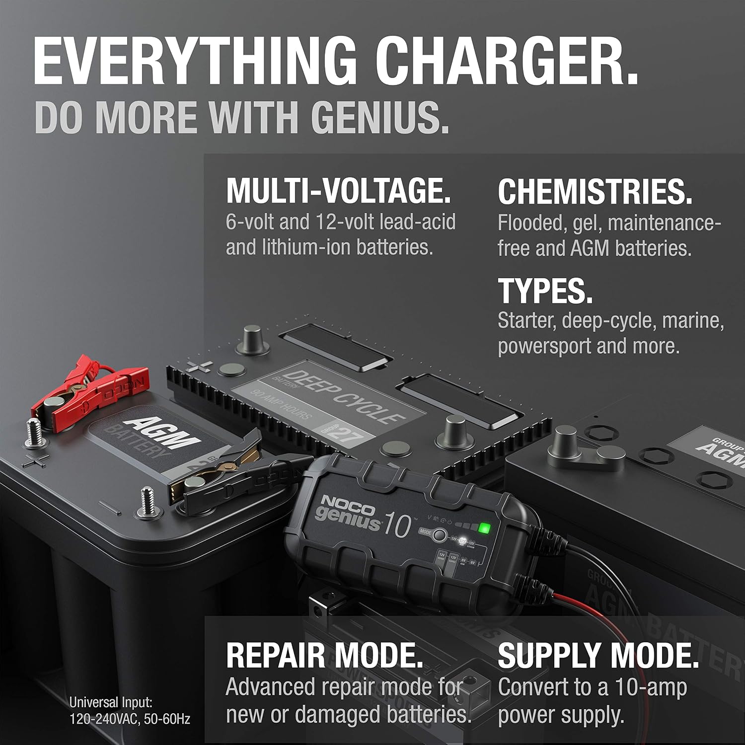NOCO GENIUS10: 10A 6V/12V Smart Battery Charger – Automatic Maintainer,Trickle Charger&Desulfator with Overcharge Protection&Temperature Compensation – for Lead-Acid-&Lithium Batteries,(Pack of 4)