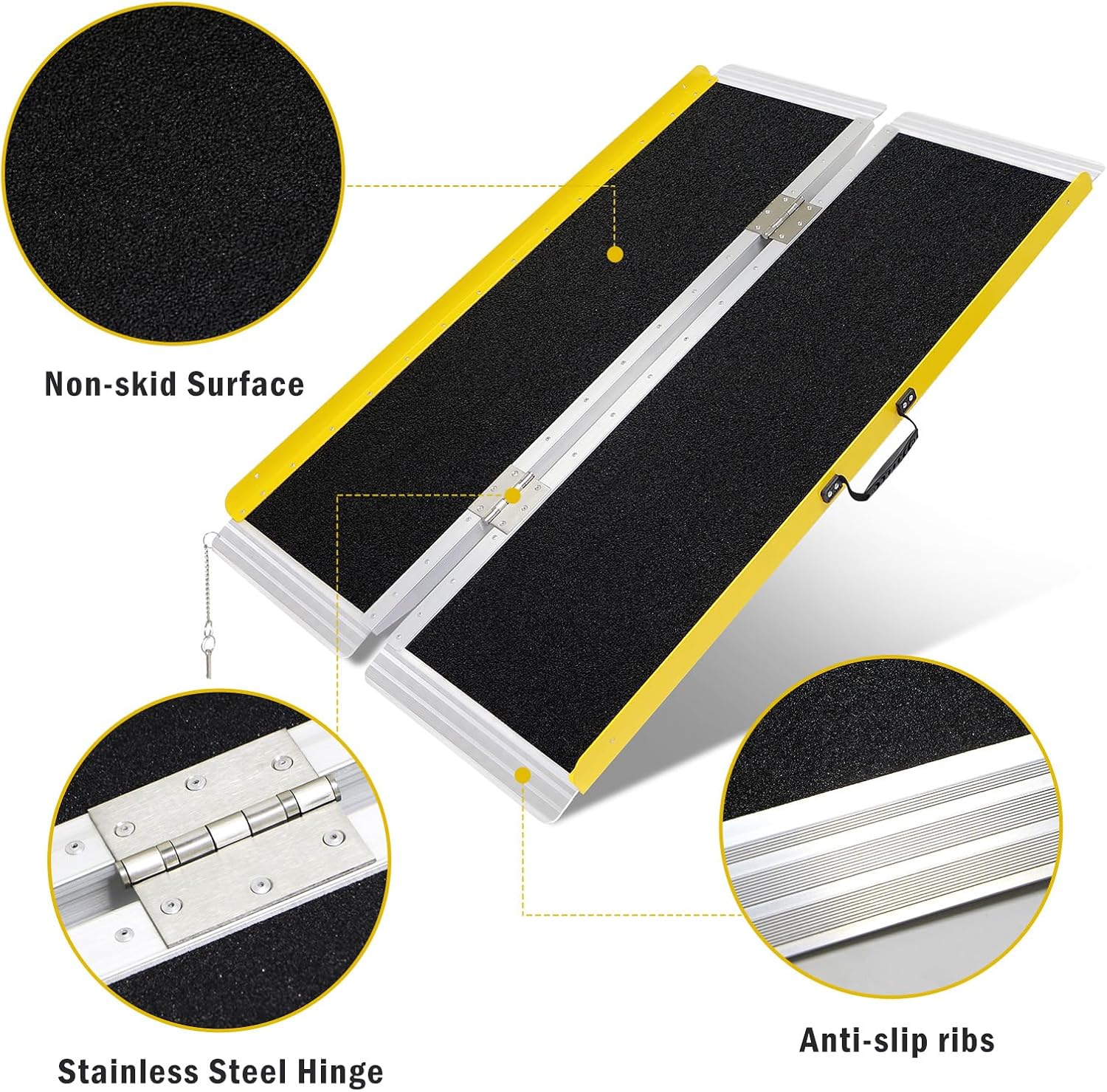 Portable Wheelchair Ramp 4FT, Foldable Handicap Ramp for Wheelchairs, 48.6' L x 31.5' W, Aluminum Ramp with Non-Slip Surface, Wheelchair Ramps for Home, Steps, Stairs, Doorways, Curbs, 800LBS Capacity