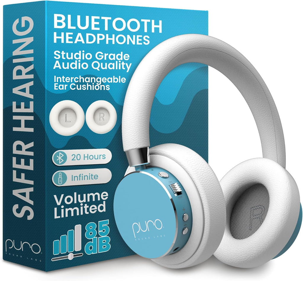 Puro Sound Labs BT2200 Plus Volume Limited Headphones for Kids, Bluetooth, Studio-Grade Audio, Over-Ear & Comfy Design, 20-Hr Battery Life, Easy to Connect Wireless Headphones for Kids, Purple & Teal