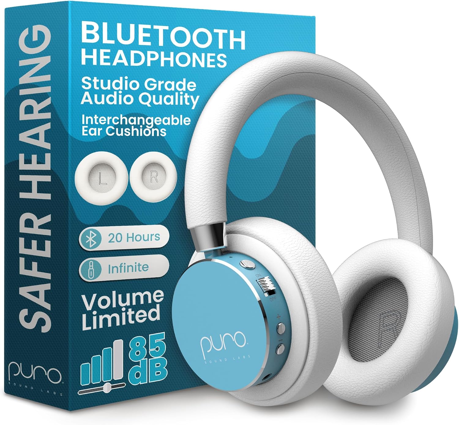 Puro Sound Labs BT2200 Plus Volume Limited Headphones for Kids, Bluetooth, Studio-Grade Audio, Over-Ear & Comfy Design, 20-Hr Battery Life, Easy to Connect Wireless Headphones for Kids, Purple & Teal