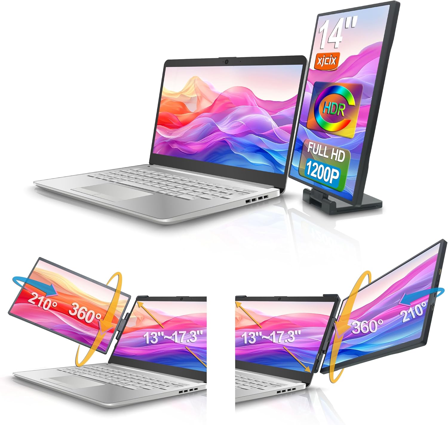 14.1-inch 1200P Portable Dual Laptop Monitor Extender (with USB Docking Station) 1920x1200 FHD IPS Foldable Plug and Play Travel Home Office Second Screen Compatible with HDMI,USB-A and USB-C