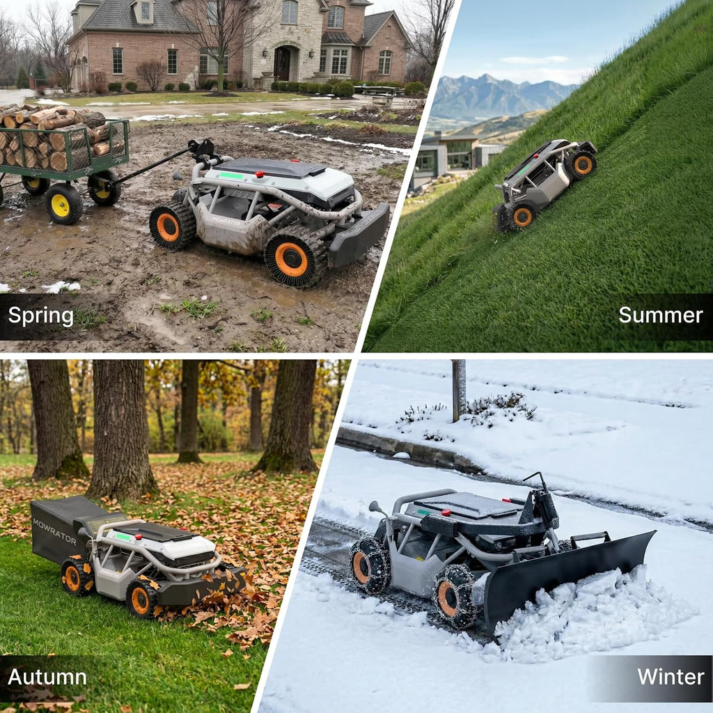 Mowrator S1 4WD 18Ah Remote Control Lawn Mower with Deformable Tires, All-Season Yard Care, 100% (45°) Slope Climbing, with Leaf Shredding Vacuum, 21' Width, 1.5–4.3' Cutting Height, Up to 1.12 Acres