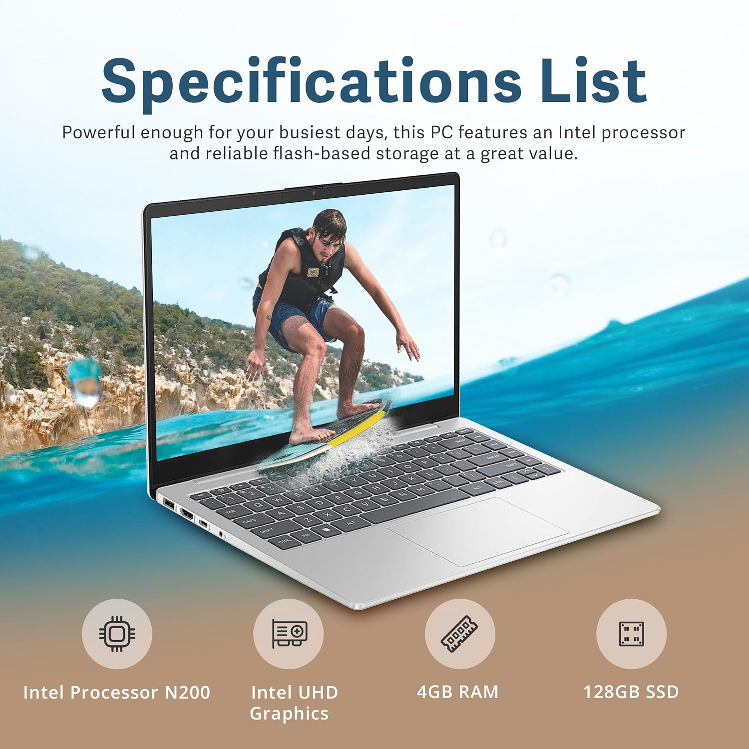 HP 14' FHD IPS Business Laptop, Intel N200 Processor, 4GB RAM, 128GB SSD, Intel UHD Graphics, Backlit Keyboard, Wi-Fi 6, Webcam, Windows 11 S, Silver (Renewed)