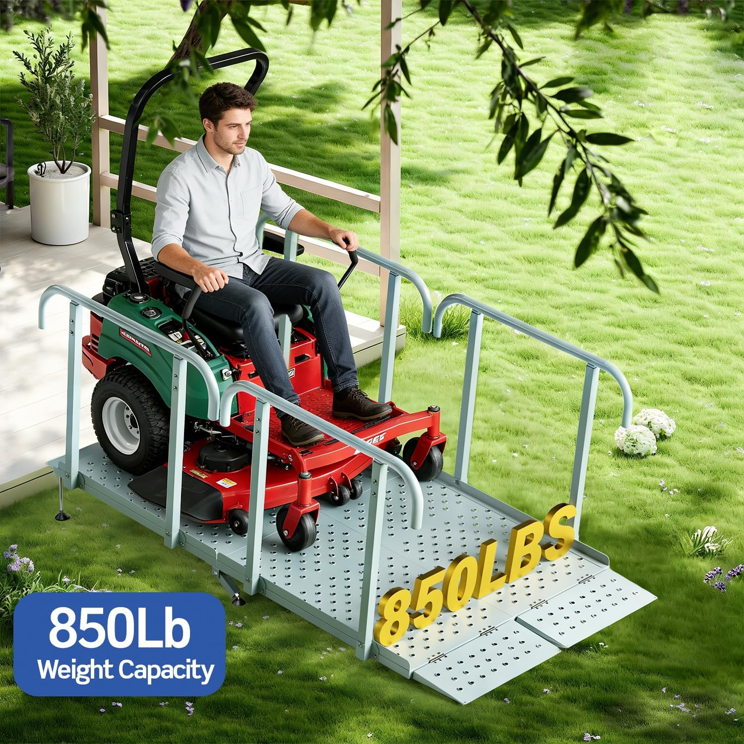 6'L x 36' W Portable Wheelchair Ramp with Handrails, Non-Slip Heavy Duty Handicap Ramp 850lbs Load Capacity, Wheelchair Ramp for Home Steps, Stairs, Doorway