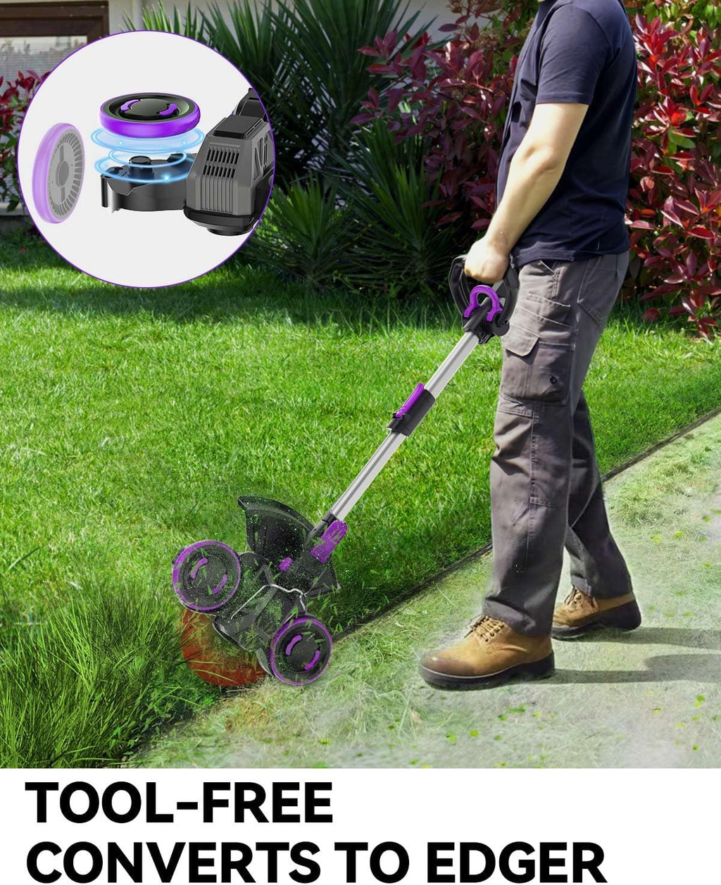 Cordless Weed Wacker, 20V 5.2Ah Battery Powered with Metal Blade, Edger/Mower/Cutter 3 in 1, Runtime 30mins (One Battery and Charger)