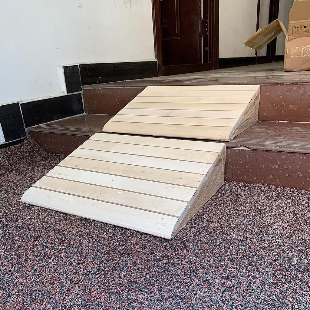 Solid Wood Curb Ramps, 7-15 cm Rise Portable Non-Slip Threshold Ramps for Garage, Patio Door Shed, Loading Dock, Driveway Wheelchair Sidewalk (Size : 35x38.8x15cm/13.8x15.3x6in)