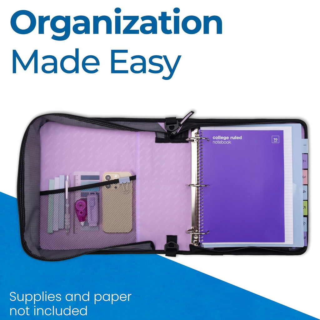 Case-it Universal Zipper Binder | 2-Inch O-Rings, 13-Inch Laptop/Tablet Padded Pocket, 400 Sheet Capacity, Multiple Storage Pockets & Shoulder Strap | School & Office Organizer | LT-007 Lavender